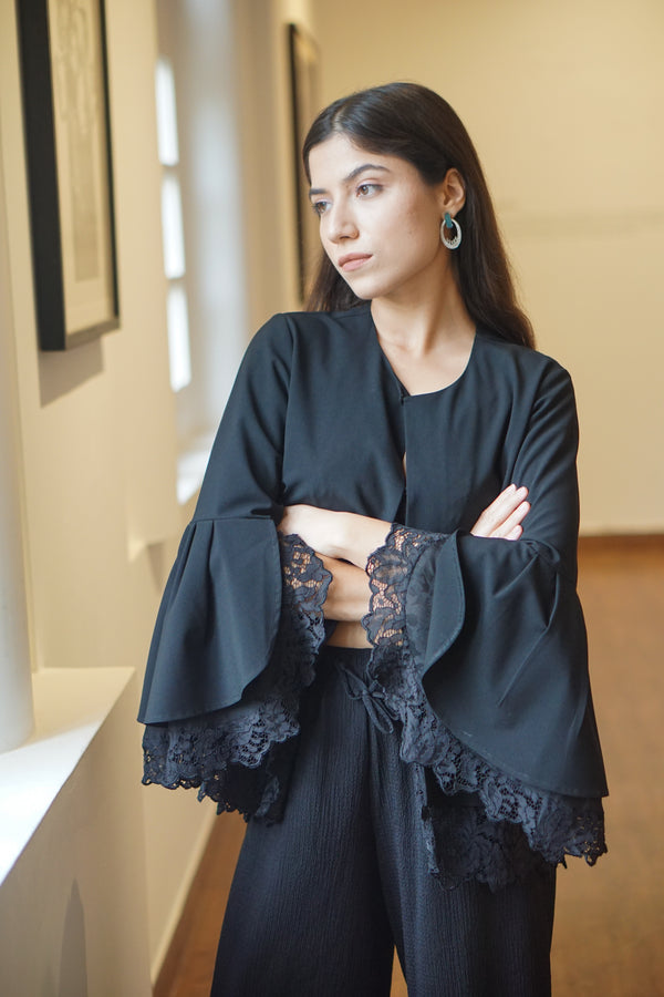 Lace Trimmed Open Jacket