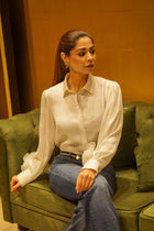 White Shirt With Organza Flower